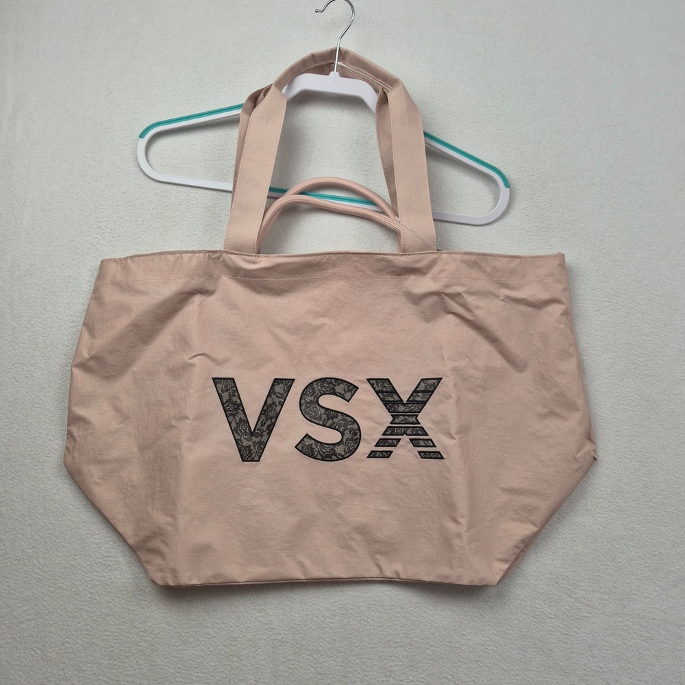 Victorias Secret VSX Tote Bag Blush Pink Lace Logo Large Gym Travel Zip Top NEW